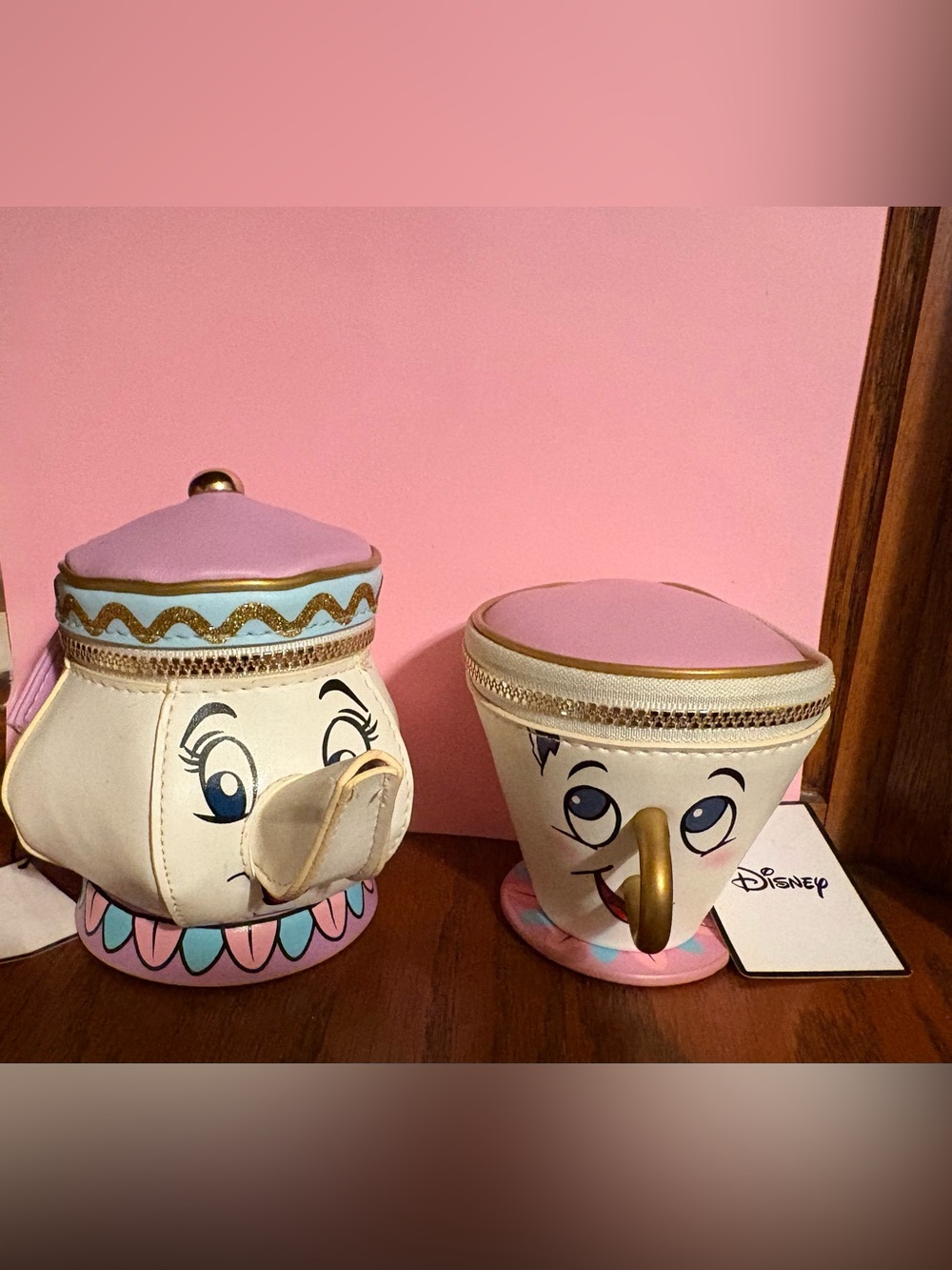 NWT Disney Primark Beauty & the Beast Set of 2 Mrs. Potts & Chip Pouches